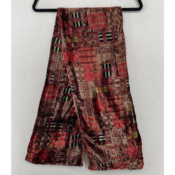 IDEA PLUS Scarf Womens Fleece Geometric Wrap Rectangle Velvet Maroon 10 x 54 in - Picture 2 of 10